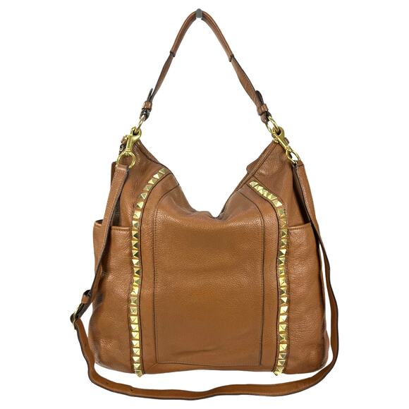 Coach Park Pyramid Studded Leather Hobo Shoulder Bag Tan Brown Large Tote - Picture 6 of 16